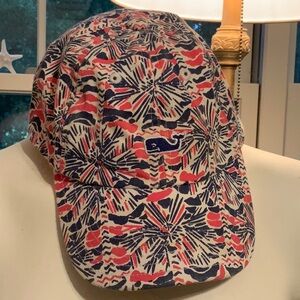 Vineyard Vines Floral Pattern Baseball Cap in Navy, Coral, and White